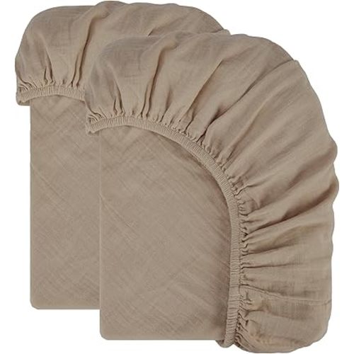Bioweaves Organic Cotton Muslin Crib Sheet, GOTS Certified Fitted Crib Mattress Sheet, Extra Soft & Breathable for Toddler, Baby Boys & Girls, 52" x 28”, 8 Inch Pocket, Irish Cream, Pack of 2