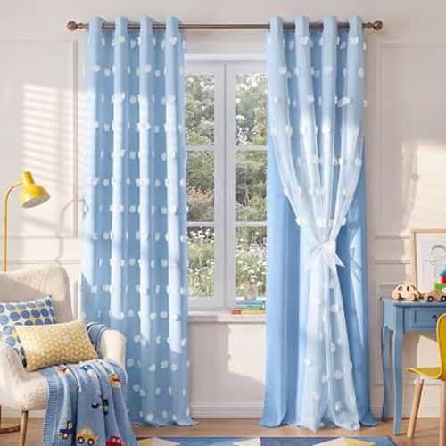 RYB HOME Room Darkening Blue Double Layer Curtains for Boy/Kids/Nursery