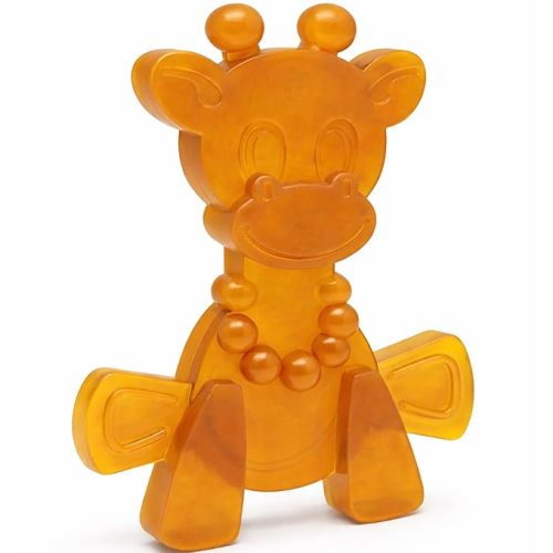 LittleBamber Baby Teething Toy - Made with Natural Rubber & Amber Elements - Gentle Support, Easy to Hold, Simple to Clean - Cute Giraffe Teether Toy - Alternative to Amber Teething Necklace