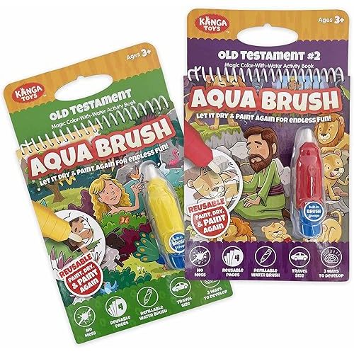 Aqua Brush 2 Pack | Old Testament #1 and Old Testament #2 Color with Water Activity Books, Bible School, Preschool, Elementary, Primary, Christian, Religion, for Kids Ages 3+