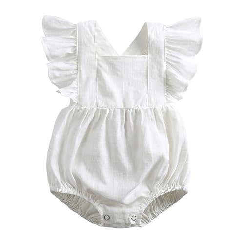 RUKOSU Baby Girls Playsuits Ruffled Bodysuit Fly Sleeve Romper Newborn Cotton Linen Jumpsuit Infant Summer Clothes