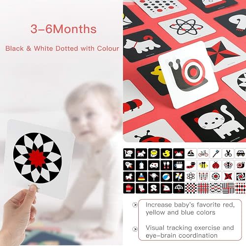 beiens High Contrast Baby Flashcard, 80Pcs 160Page Visual Stimulation Cards