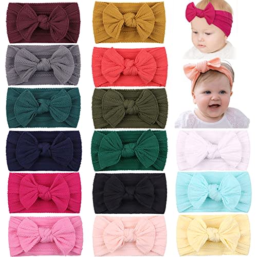 15PCS Baby Girl Headbands with Bows Nylon Hair Bow Elastics Newborn Headbands for Baby Girls Infant Toddlers