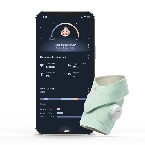Owlet Dream Sock - Smart Portable Wi-Fi Baby Monitor with Heart Rate and Average Oxygen O2 Sleep Quality Indicators - Mint Green