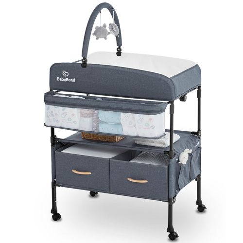 BabyBond Portable Baby Changing Table with 2 Storage Baskets, Foldable Changing Table Dresser Diaper Changing Table Height Adjustable Changing Station for Infant and Newborn(Grey)