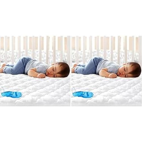 Mini Crib Mattress Protector 38" x 24" Sheets Fitted Waterproof Mini Crib Mattress Pad Cover, Noiseless & Machine Wash 100% Absorbent Mattress Protector Sheet Quilted, White (Pack of 2)