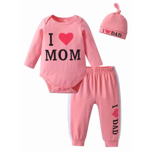 Newborn Infant Baby Girl Clothes Outfits Sets Letter Long Sleeve Bodysuit Leisure Suit Pink 0-3 Months