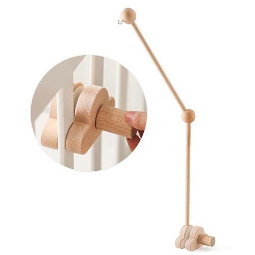 OESSUF Baby Crib Mobile Arm, 24 Inch Adjustable Wood Hanger, White Cloud Design, Nursery Mobile Holder for Cot Bed (Wooden)
