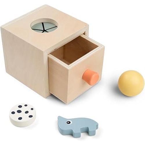 Done by Deer Hide&Find Box Nozo Colour Mix - Wooden Puzzles for Toddlers - Montessori playset Toddler Shape Puzzle - Baby Wooden Activity Cubes - 1 Year Old Learning Toys
