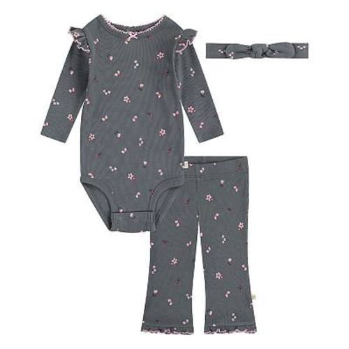 Newborn Baby Girls Huggies Babywear® Organic Floral Bodysuit Pants & Headband 3-Piece Set
