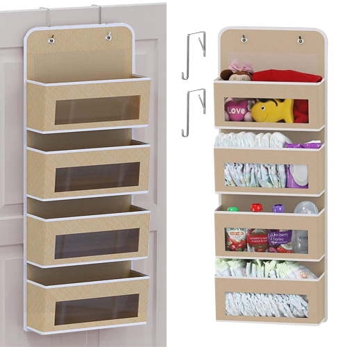 HioHa Over the Door Organizer, 4-Tier Hanging Closet Bathroom Storage with 6 Mesh Side Pockets, Wall Mount Toy Stuffed Animal Storage for Baby Essentials, Nursery, Bedroom, Bathroom, Dorm