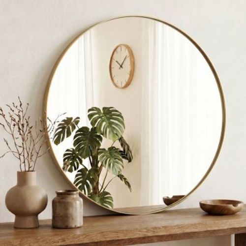 JIONJOY 24" Gold Round Wall Mirror with Anti-Rust Metal Frame, Tempered Glass Circle Mirror for Bathroom, Vanity Living Room
