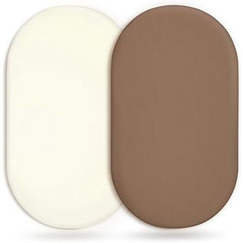 GRSSDER Stretchy Ultra Soft Fitted Bassinet Sheet 2 Pack, Universal Fit for Bassinets Baby Cradle Moses Basket Oval Rectangle Mattress Safe and Snug, Jersey Bassinet Sheets for Baby, Cream & Brown