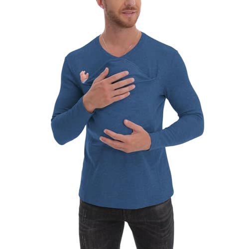 Kangaroo Shirt for Dad and Baby, V-Neck Long Sleeve T-Shirt, Grey, Male, Baby Boys, Modern, Loose Fit