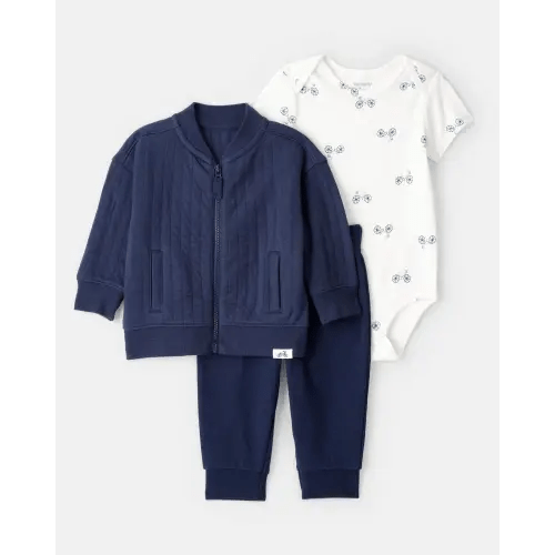 Baby Boy 3-Piece Bicycle Quilted Jacket Outfit Set - Navy | Carter's