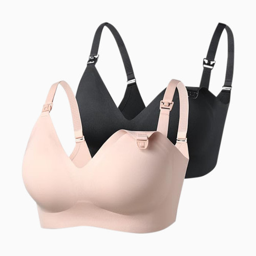 Momcozy Ultra Soft & Omni Maternity Nursing Bra (2 Pack) - Black/Beige, Small