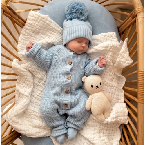 Classic Chunky Knit Jumpsuit - Powder Blue