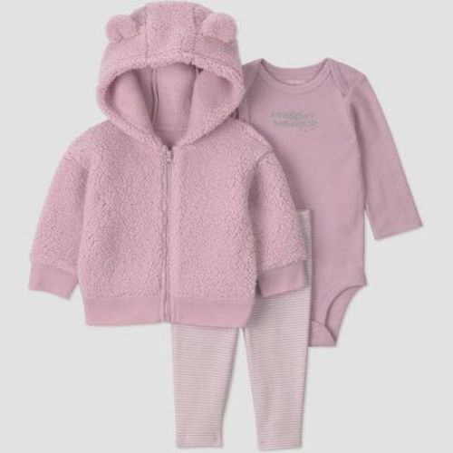 Carter's Just One You® Baby Girls' 3pc Long Sleeve Bodysuit, Pants and Jacket Set - Purple 3M
