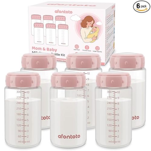 6PCS Breastmilk Storage Bottle, BPA Free Wide-Neck Spectra Bottles for Pumping, Storage Collection Baby Bottles for Fridge & Momcozy Breast Milk Cooler, Breastfeeding Bottle, 10 oz