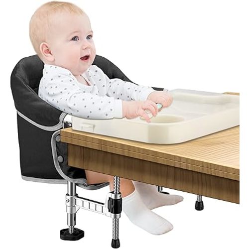 Hook on Chair with Removable Dining Tray, Portable Clip on High Chair Use at Most Tables, Fast Table Chair with Carry Bag, Travel Feeding Seat for Baby & Toddlers Visit The Toogel Store (Black)