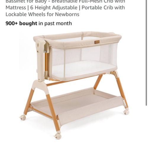 Ezebaby Baby Bassinet Bedside Sleeper: 3-in-1 Rocking Bassinet for Baby - Breathable Full-Mesh Crib with Mattress | 6 Height Adjustable | Portable Crib with Lockable Wheels for Newborns