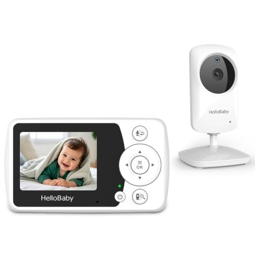 HelloBaby 2.4" Video Baby Monitor with Camera and Audio | No WiFi, ECO Mode, Night Vision, Two-Way Talk, 2X Zoom, 8 Languages, 1000ft Range