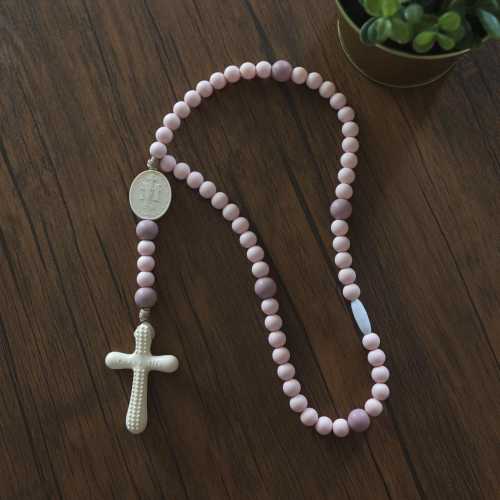Catholic Baptism Gift Girls- Silicone Rosary: Cecilia (Pink), Catholic Girls Baptism Gift