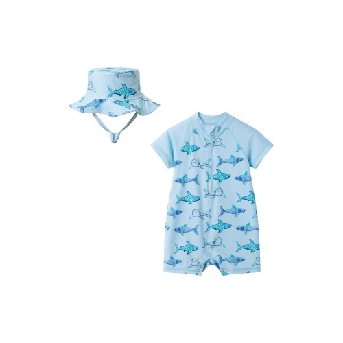 Long Sleeve One-Piece Swimsuit & Sun Hat, 9-12M
