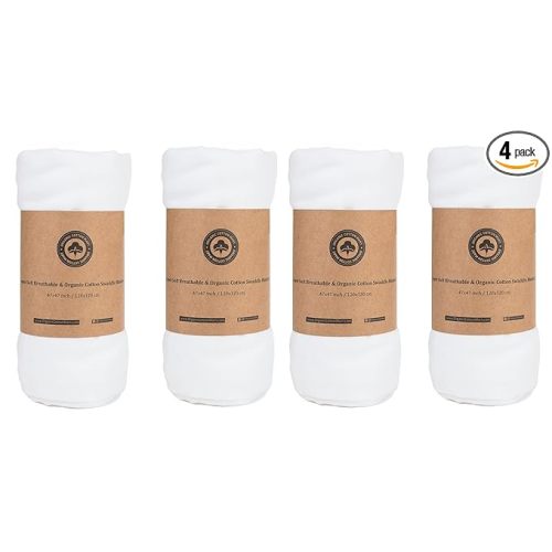 Organic Cotton White Swaddle Blankets - 4 Piece Set of Organic Gauze Muslin Swaddle Blankets - Breathable and Multi-Purpose Cotton Blanket for Newborn and Infants - 47"x47" (White - 4 Swaddles)