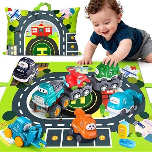 Big Cartoon Truck Car Toys for 1 Year Old Boy with Playmat/Storage Bag|Baby and Toddler Toys 12-18 Months & Age 1-2|1st Birthday Gift for Baby Toys 1 Year Old