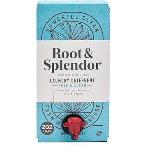 Root & Splendor Ultra Concentrated All Natural Laundry Detergent Liquid - Plant Based, Enzymatic Laundry Soap, Free & Clear Unscented, 3 Liter, 200 Loads