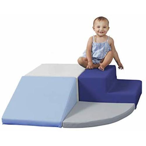 FDP 11619-NVPB SoftScape Playtime Step and Slide Climber for Infants and Toddlers, Colorful Beginner Soft Foam Structure for Indoor Active Play, Crawling, Climbing, Sliding - Navy/Powder Blue
