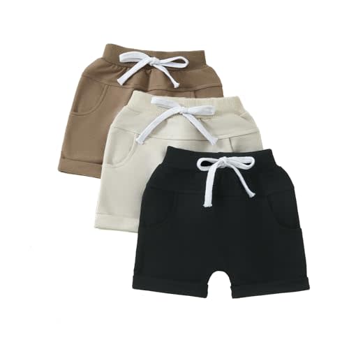 DNOMAID YZARC 3 Pack Toddler Baby Boy Girl Shorts Solid Color Cotton Terry Casual Shorts Elastic Waist Jogger Shorts Pants