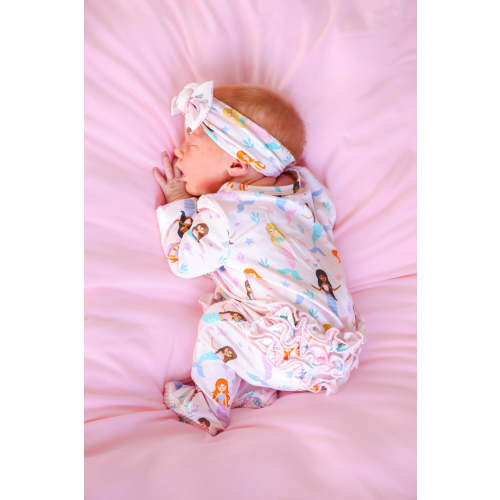 Ruffle Zipper Footie in Let's Be Mermaids | Caden Lane