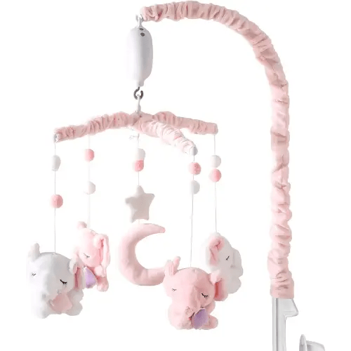 Baby Crib Mobile - Elephant Mobile for Crib with 25 Inches Mobile Arm and 35 Lullabies Musical Box, 3 Modes Digital, Volume Control, Essential Gift for Infant Boys Girls Bedroom Hanging Decor