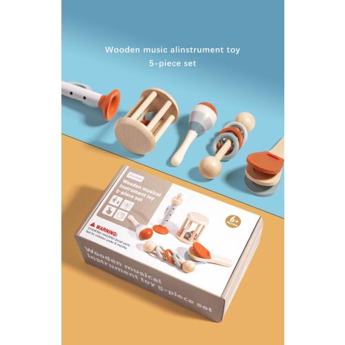 Montessori Wooden Musical Toy Set | 5-Piece Baby Instrument Kit | Natural Sensory Toys for 6 Months+ | Baby Gift