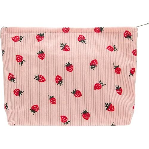 Makeup Bag Large Cotton Zipper Pouch for Purse Travel Canvas Make Up Organizer for Women Cosmetic,Strawberry Pink