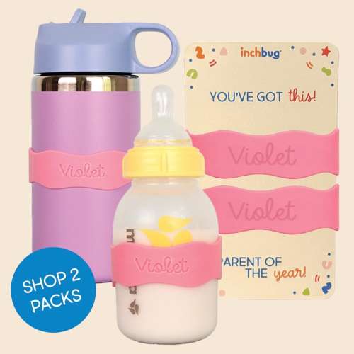 Personalized Silicone Name Labels: Sippy Cup, Water Bottle Bands - Bubblegum Pink (2-Pack)