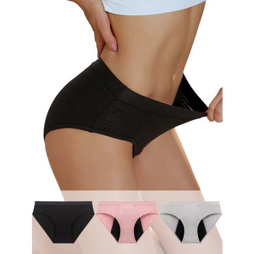 LJVOGUES 3 Pack Women's Period Underwear Menstrual Leakproof Cotton Panties Full Coverage Ladies Panties for Postpartum
