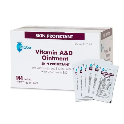 Globe (Box of 144) Vitamin A & D Ointment, First Aid & Skin Protectant with Vitamins A&D, 5g Packets, 144-Packets Box, Lanolin & Petrolatum Formula for Men, Women & Baby Skin
