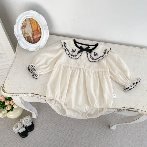 Baby Embroidered Flower Bow White Bodysuit