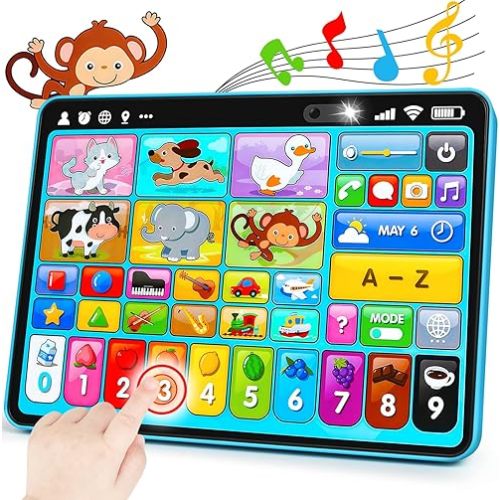 Learning Tablet for Toddlers 1-3 Trilingual Learning Toys with Music & Sound, Montessori Speech Therapy Toys for 1 Year Old Boy Girl Musical Baby Toys 12-18 Months Toddler Toys Age 1-2 2-3 Gifts