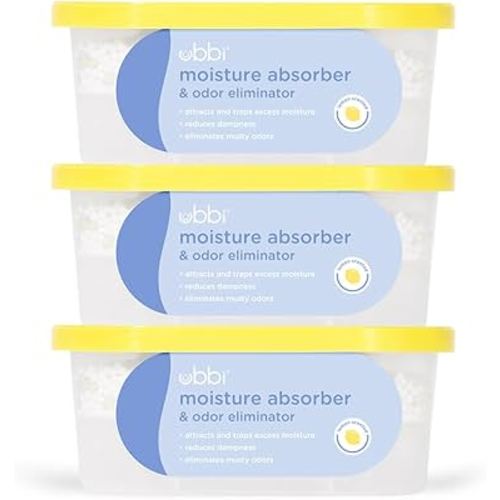Ubbi Moisture Absorber and Odor Eliminator Tub, Attracts and Traps Excess Moisture, Reduce Dampness, Lemon Scented, 3 Pack