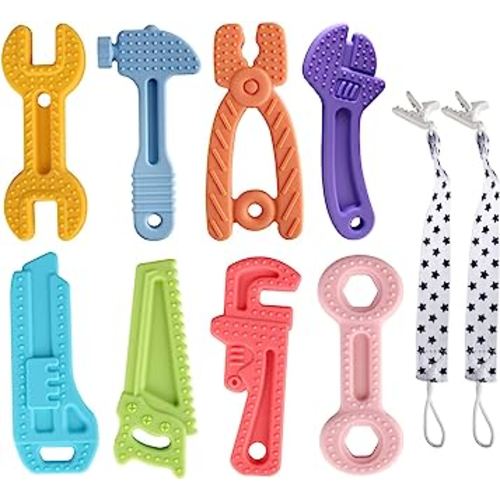 Fu Store 4 Pack Soft Silicone Teething Toys for Toddlers Infant Tools Shape Baby Teethers Relief Soothe Babies Gums Set (8 Pack Hammer Set)