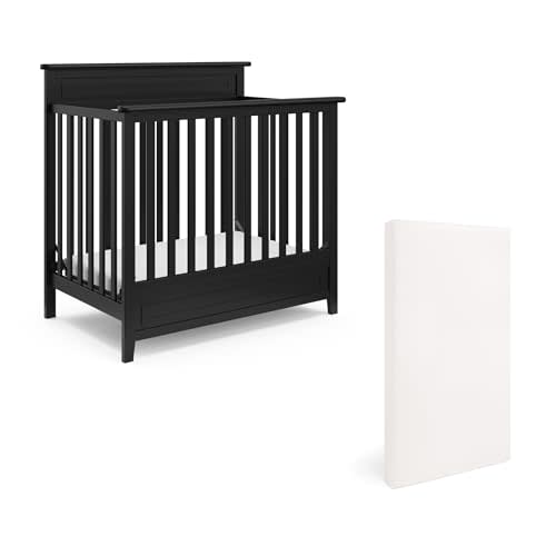 Storkcraft Petal 4-in-1 Convertible Mini Crib – GREENGUARD Gold Certified, Converts to Daybed and Twin-Size Bed, Bonus 2.75-inch Mini Crib Mattress Included, Ideal for Small Spaces (Black)