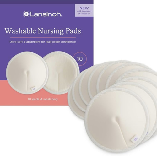 Lansinoh Washable Nursing Pads, Made with Organic Bamboo Viscose, Reusable Breast Pads for Breastfeeding with Wash Bag, Breastfeeding Essentials, 10 Count
