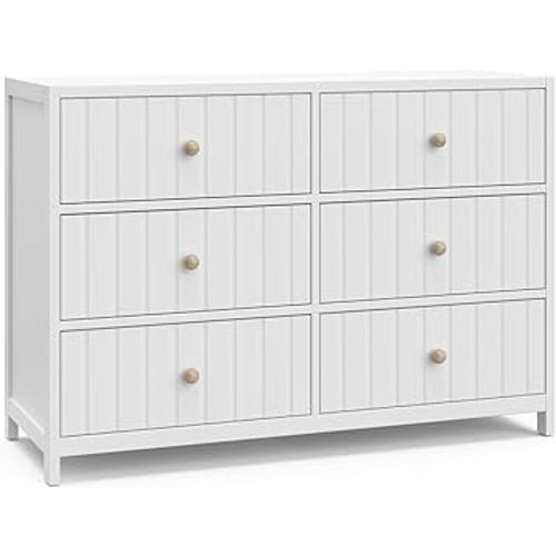 Graco Teddi 6 Drawer Double Dresser (White) – GREENGUARD Gold Certified, Interlocking Drawer System, Pre-Installed Drawer Tracks, Includes Two Sets of Knobs for Personalization