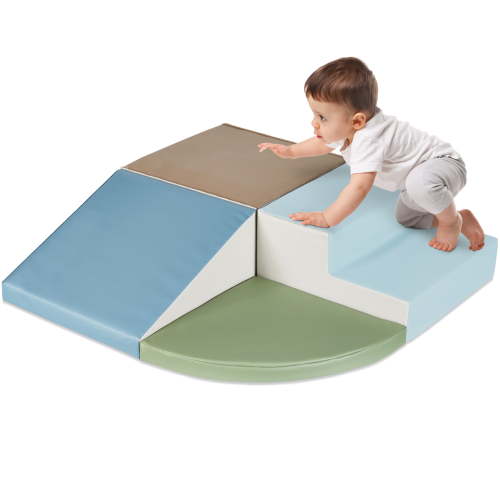 Best Choice Products 4-Piece Kids Climb & Crawl Soft Foam Block Playset Structures for Child Development - Earth Tone