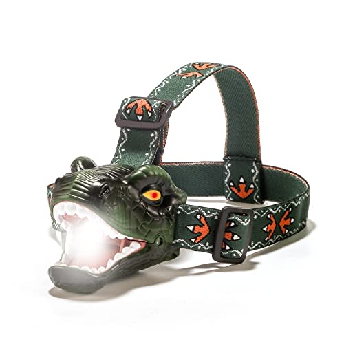 lelefa Dinosaur Kids Headlamp, T-Rex Dinosaur Led Headlamp Flashlight, Dinosaur Toy Headlamp Flashlight with 4 Lighting Mode for Boys, Girls Camping, Hiking, Reading and Party (Green)