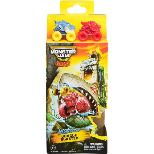 Monster Jam Mini Jams, Megalodon Jungle Blaster Launcher Playset, 2 Exclusive Die-Cast Monster Trucks & Accessory, Kids Toys for Boy and Girls Ages 3 and up